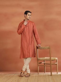 Fabindia - Rust Stripes Slim Kurta
