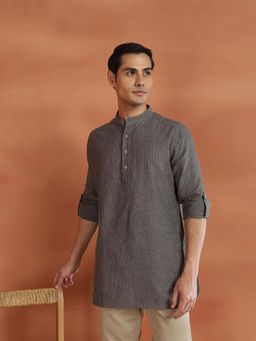 Fabindia - Grey Self Design Slim Kurta