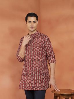 Fabindia - Maroon Printed Slim Kurta