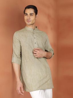Fabindia - Green Woven Slim Kurta