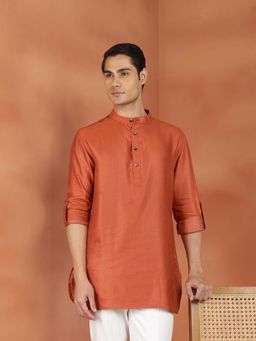 Fabindia - Orange Woven Slim Kurta