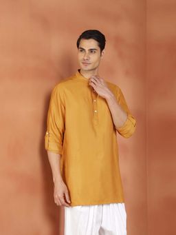 Fabindia - Yellow Woven Slim Kurta