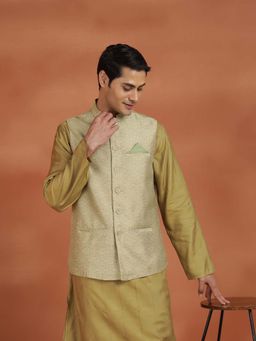 Fabindia - Green Self Design Regular Nehru Jacket