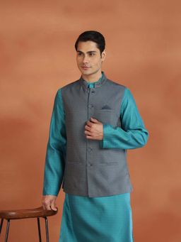 Fabindia - Grey Self Design Regular Nehru Jacket
