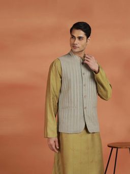 Fabindia - Beige Stripes Slim Nehru Jacket