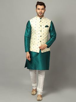 Uri and MacKenzie - Multi-Color Solid Regular Kurta with Nehru Jacket and Pyjama