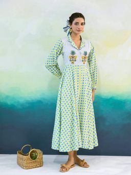 MoonTara - Marigold Blue Cotton Dress