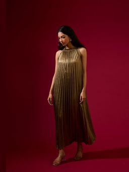 O-PAP STYLE - Gold Luna Metallic Pleated Dress
