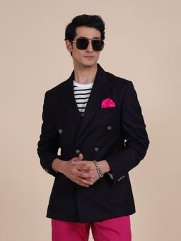 R R Blue - Navy Blue Double Breasted Blazer