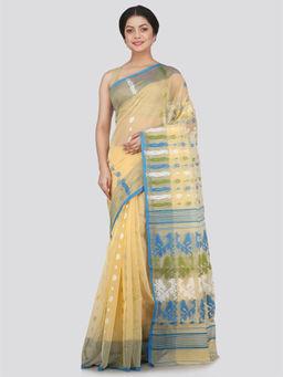 PinkLoom - Womens Soft Cotton Blend Jamdani Saree without Blouse -Beige