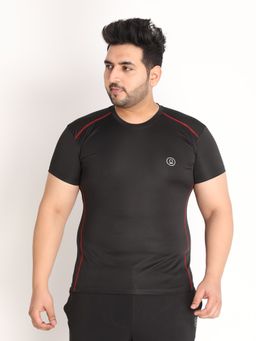 CHKOKKO - Men Plus Size Solid Regular Fit Sports T-shirt In Black