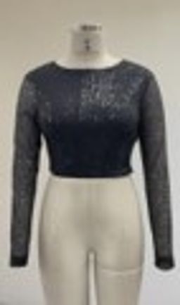 Twenty Dresses by Nykaa Fashion - Curve Party Black Sequin Round Neck Full Sleeves Crop Top