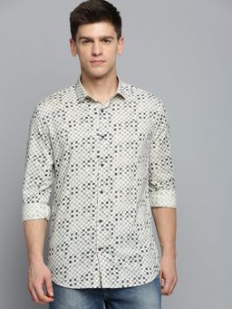 SHOWOFFFF - Mens Spread Collar Printed Cream Classic Shirt