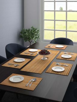 Saral Home - Brown Dining Table Kitchen Placemats Set of 7 (6 Mat -33 x 45 Cm, 1 Runner 33 x 120 Cm)