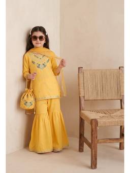 Bella Moda - Girls Traditional Embroidered Kurta Sharara Set with Dupatta