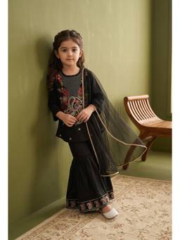 Bella Moda - Girls Traditional Embroidered Kurta Sharara Set with Dupatta