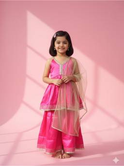 Cutiediva - Girls Wedding Wear Anarkali Kurta and Sharara Set
