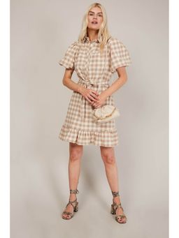 Trendyol - Stone Gingham Shirt Dress With Tye And Frill Hem (Set of 2) (UK 12)