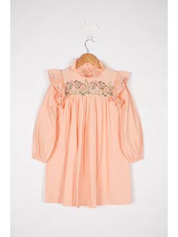 The Little Trunk - Peach Frill and Embroidery Detail Dress