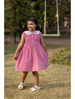 The Little Trunk - Red Stripe and Embroidery Collar Dress