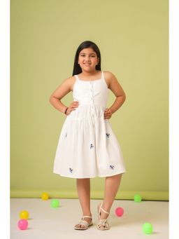 The Little Trunk - White Blue Embroidery Dress