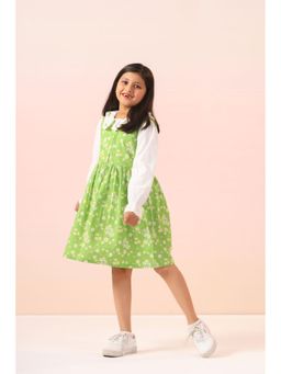 The Little Trunk - Green Sunflowers Pinafore Dress