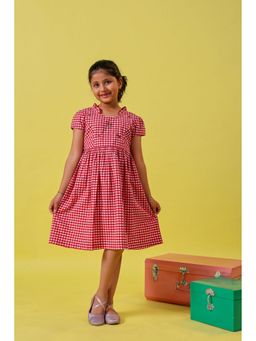 The Little Trunk - Red Checks Embroidery Dress