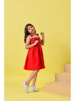 The Little Trunk - Red Tassel and Embroidery Detail Dress