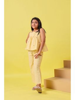 The Little Trunk - Yellow Stripes Embroidery Jumpsuit