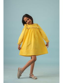 The Little Trunk - Yellow Pin Tuck and Embroidery Detail Dress