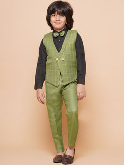 AJ Dezines - Kids Green Suiting Fabric Checkered Suit (Set of 4)
