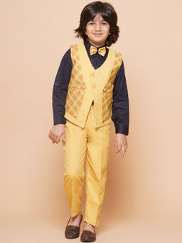 AJ Dezines - Kids Yellow Suiting Fabric Checkered Suit (Set of 4)