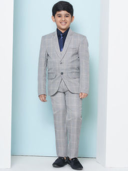AJ Dezines - Kids Check Cotton Blend Grey Suit (Set of 5)