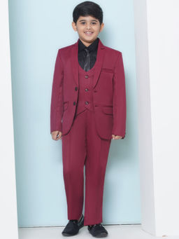 AJ Dezines - Kids Solid Cotton Blend Maroon Suit (Set of 5)