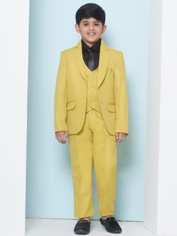 AJ Dezines - Kids Solid Cotton Blend Mustard Suit (Set of 5)