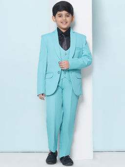 AJ Dezines - Kids Solid Cotton Blend Sky Blue Suit (Set of 5)
