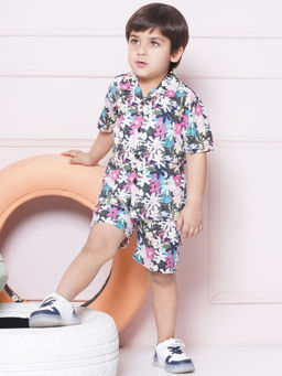 AJ Dezines - Multi-Colour Cotton Shirt & Shorts Half Sleeves With Collar Neck (Set of 2)