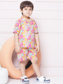 AJ Dezines - Pink Cotton Shirt & Shorts Half Sleeves With Collar Neck (Set of 2)