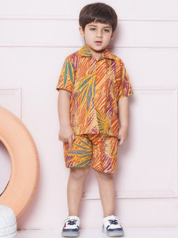 AJ Dezines - Mustard Cotton Shirt & Shorts Half Sleeves Printed (Set of 2)