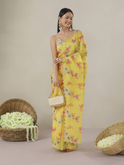 Gajra Gang - Organzmic Yellow Saree With Unstitched Blouse