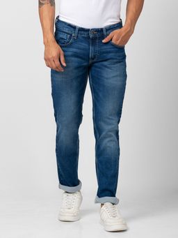 Spykar - Men Bluish Blue Cotton Stretch Regular Fit Narrow Length Jeans (Rover)