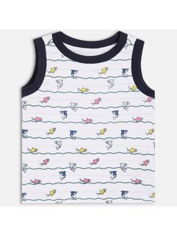 MINI KLUB - Knit Sleeveless Shark Print T-Shirt - White