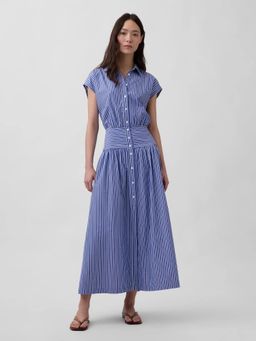 GAP - Women's Vertical Stripes Extended Sleeves Shirt Dress