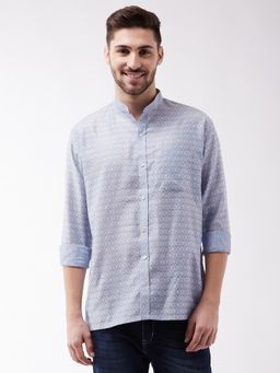 Vastramay - Mens Blue Silk Blend Ethnic Shirt