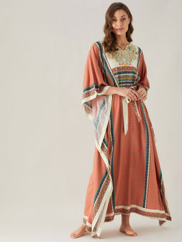 The Kaftan Company - Floral Yoke Loungewear Kaftan - Multi-Color