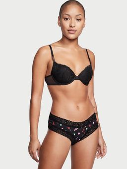 Victoria's Secret - Black Lace Waist Cotton Cheeky Brief Panty (XS)