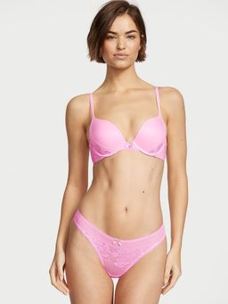 Victoria's Secret - Pink Lace-Front Mesh Thong Panty (M)