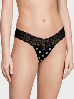 Victoria's Secret - Black The Lacie Lace-Waist Cotton Thong Panty