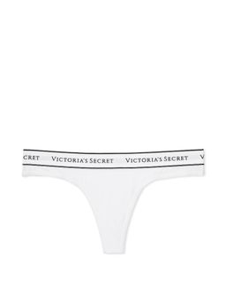 Victoria's Secret - White Cotton Logo Cotton Thong Panty (M)