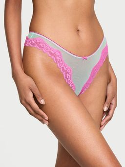 Victoria's Secret - Green Tease Mesh Lace-Trim High-Leg Thong Panty